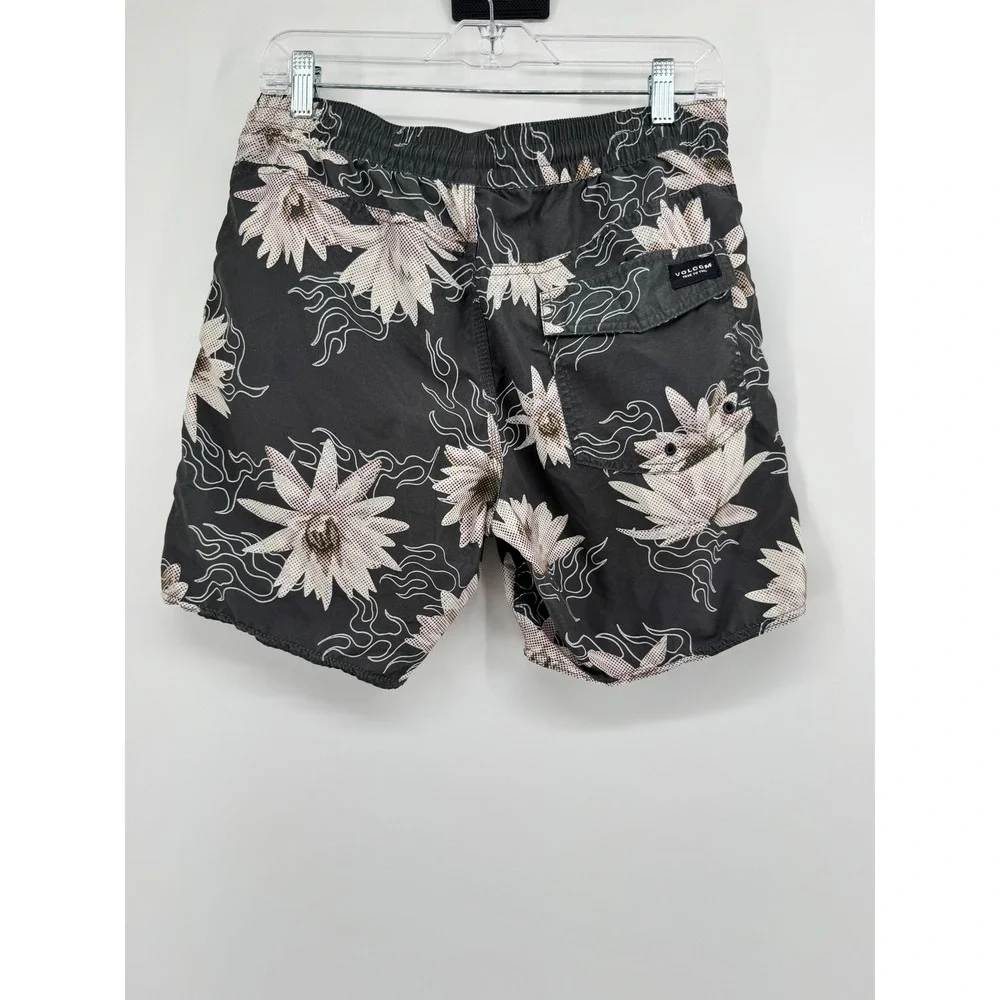 Volcom Mens Floral Flame Board Shorts Black White Swim Trunks Size S